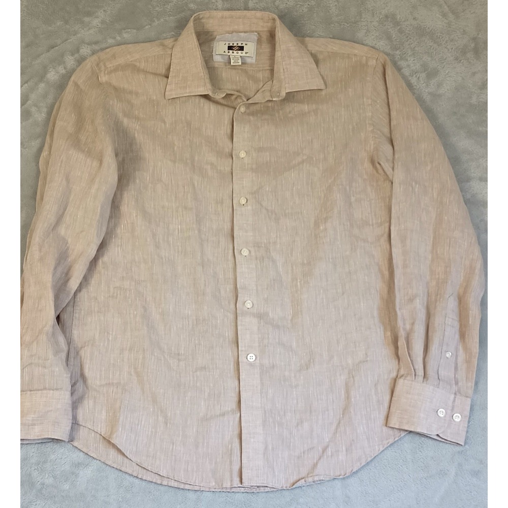 Joseph Abboud men's tan linen blend long sleeve shirt, size L